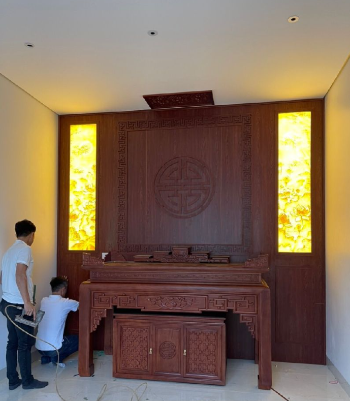 Vách ốp hậu sau bàn thờ